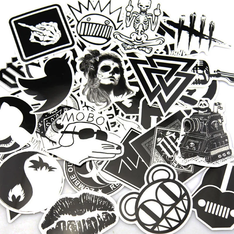 60 шт. смешанные черно-белые наклейки s для багажа искусственный скейтборд