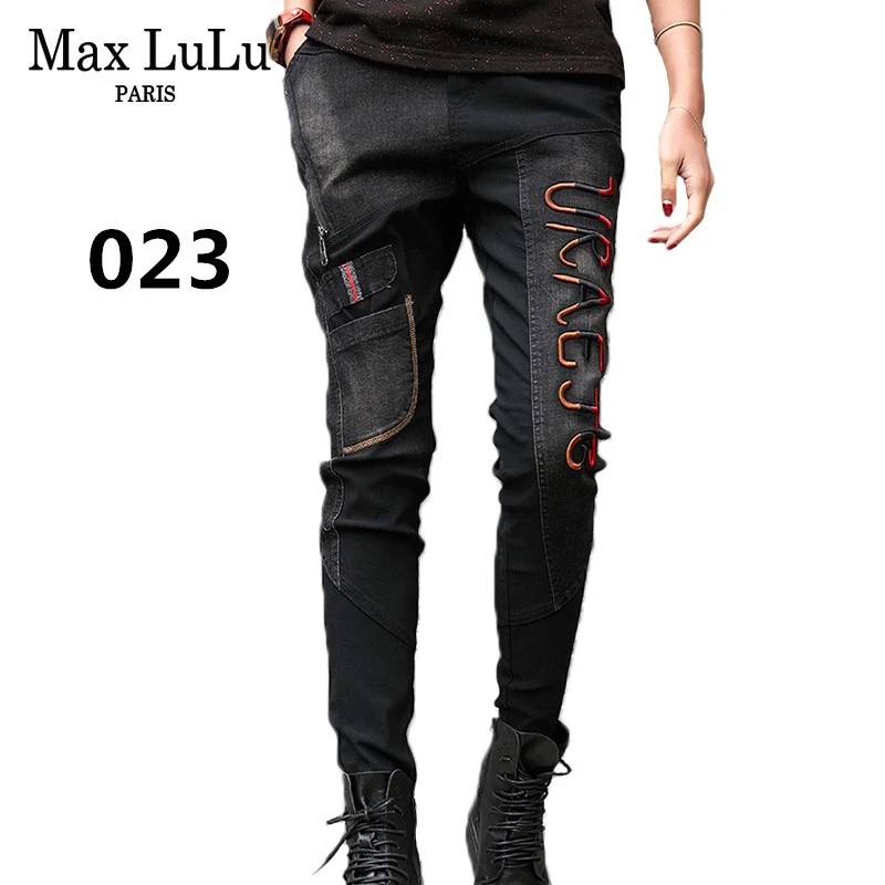 023 black Max LuLu, весенние Модные Винтажные эластичные штаны-шаровары для девочек, корейские женские черные обтягивающие джинсы, рваные женские джинсовые брюки с 3d принтом - Цвет: 023 black