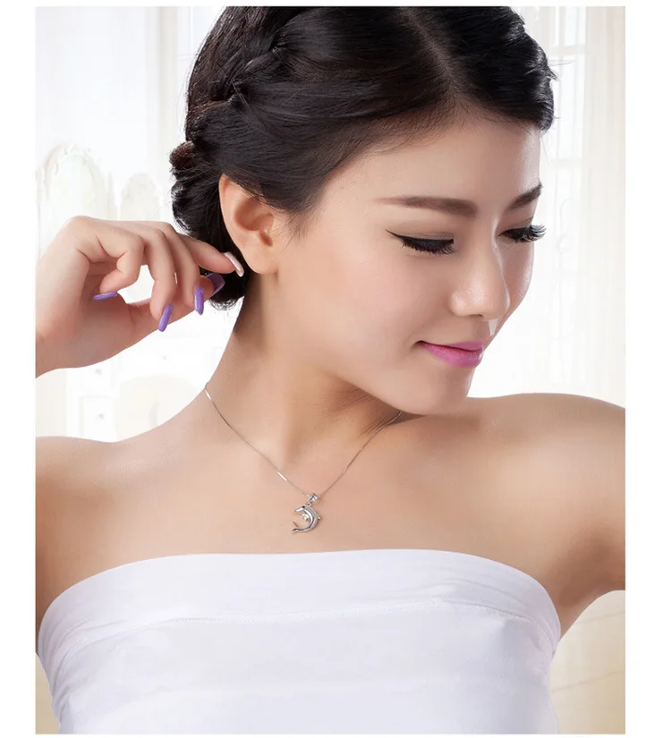 Женское ожерелье с кулоном в виде дельфина серебряным покрытием 2018|charm jewelry|silver