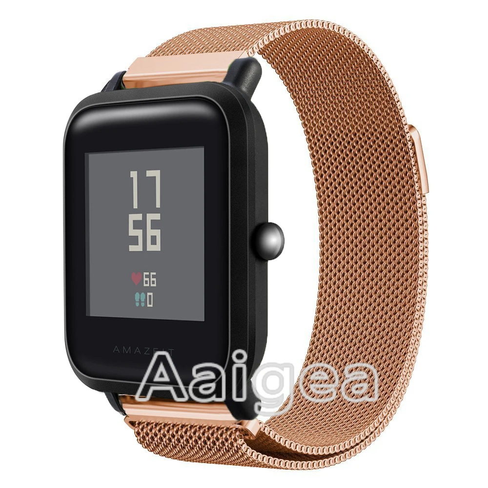 Миланские часы из нержавеющей стали для Huami Amazfit Bip BIT PACE Lite, Молодежные умные часы, красочные Сменные Металлические наручные часы - Цвет: Rosegold