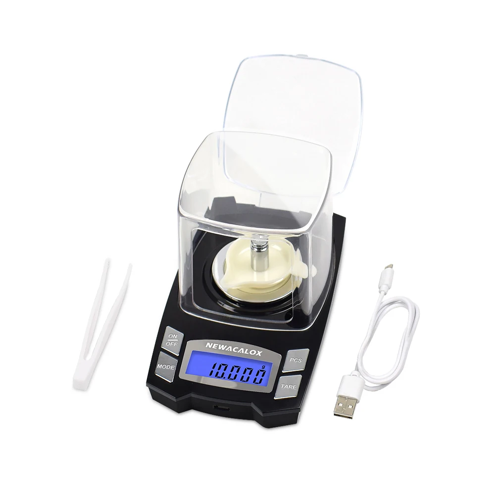 NEWACALOX 100 г/50 г x 0,001 г Мини цифровые электронные весы зарядка через usb весы Точность ювелирных изделий медицина лабораторные весы