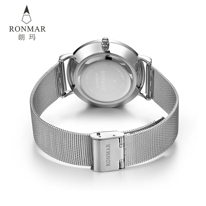 Ronmar часы для мужчин модные ультратонкие из нержавеющей стали кварцевые мужские