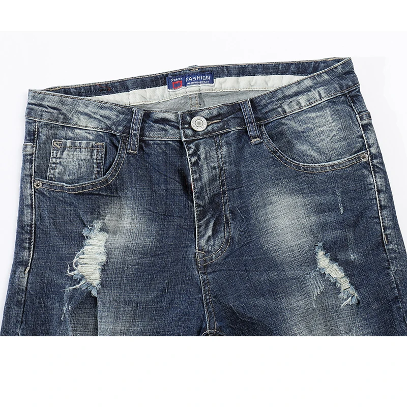 Мужские джинсы KSTUN темно-синие Стрейчевые шорты в стиле хип-хоп байкерские