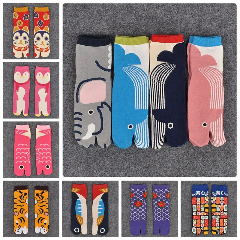 

1 Pair Womens Samurai Sandal Short Print Socks Cotton Split Toe Socks Kimono Flip Flop Carp XLZ9450