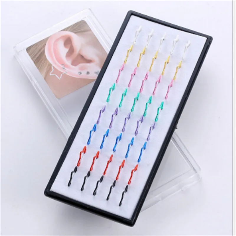 40pcs/lot New Stainless Steel multicolor Nose Open Hoop Ring Star Earring Body Piercing Studs Women Men Fashion Jewelry | Украшения и