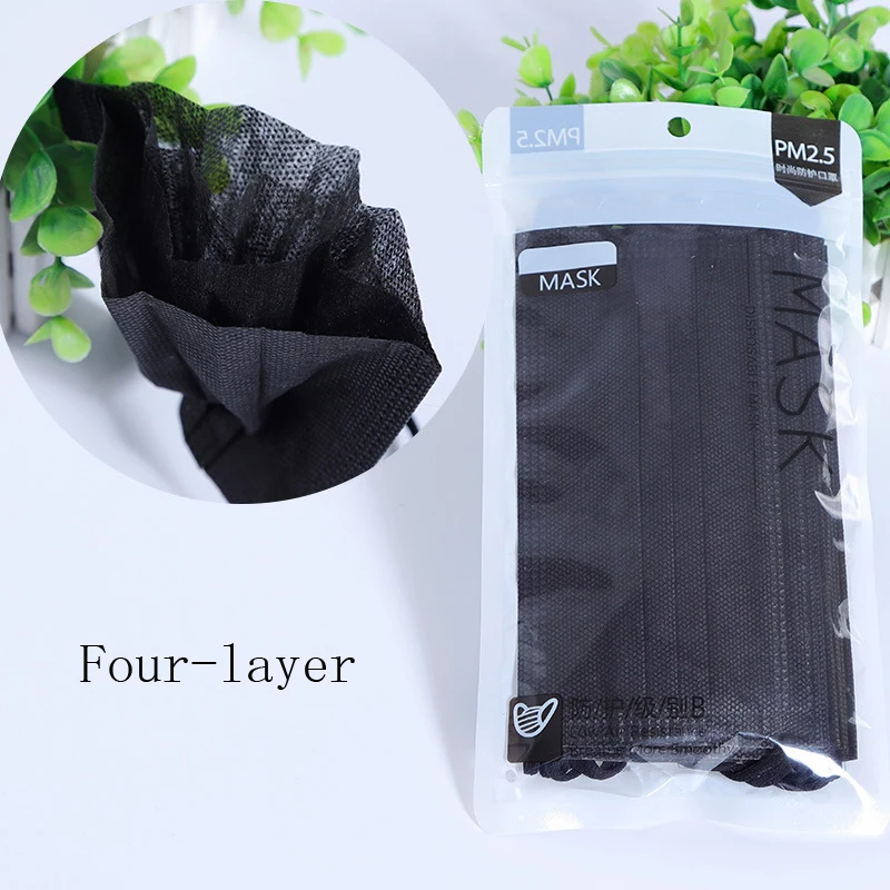 Four layer 10 шт./упак. черный нетканые одноразовые маски унисекс 3/4 Слои медицинский стоматологический активированный уголь Анти-пыль уход за кожей лица рот-муфельная печь - Цвет: Four layer