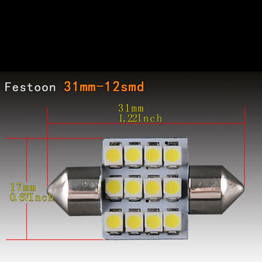 4 X чистый белый 31 мм 12SMD гирлянда 12 SMD чипы 3528 светодиодный лампочка C5W C10W