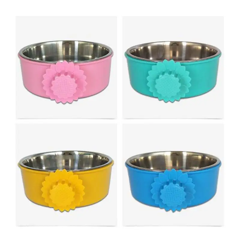 

Dog Stainless Steel Bowl Sunflower Hanging Cage Bowl Durable Cat Food Bowl Colorful Pet Bowl