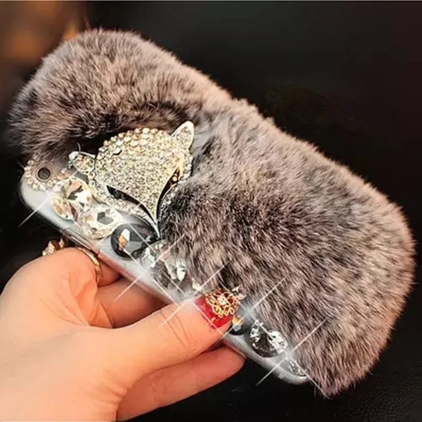 Роскошный 3D чехол LaMaDiaa с блестящим алмазным кроличьим мехом и стразами в виде