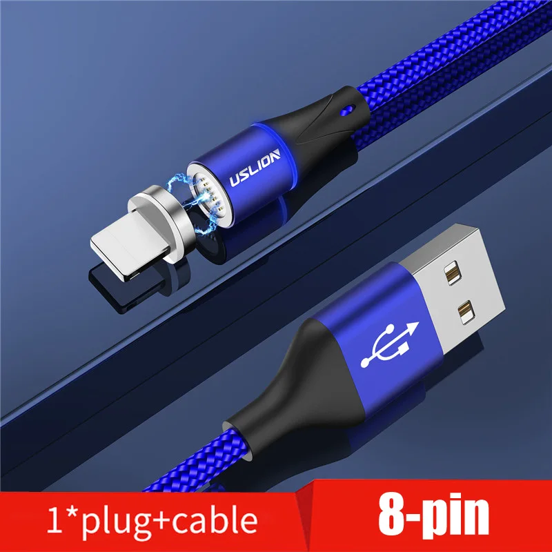 Blue For IOS USLION 3A Магнитный usb-кабель type-C, магнитный кабель для телефона, быстрое зарядное устройство, USB Micro type C, зарядный шнур, быстрая зарядка для iPhone XS 7 - Цвет: Blue For IOS