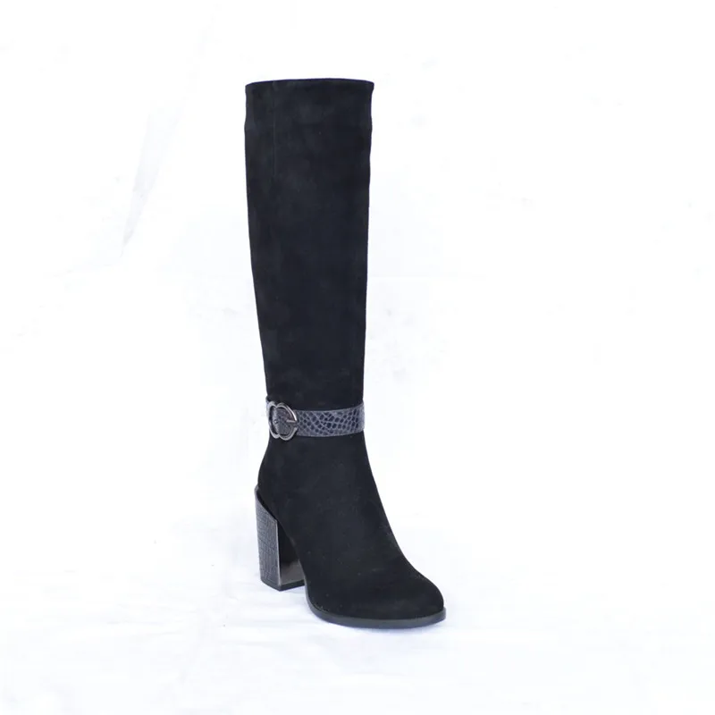 Женские высокие сапоги на толстом высоком каблуке зимние теплые с подкладкой из
