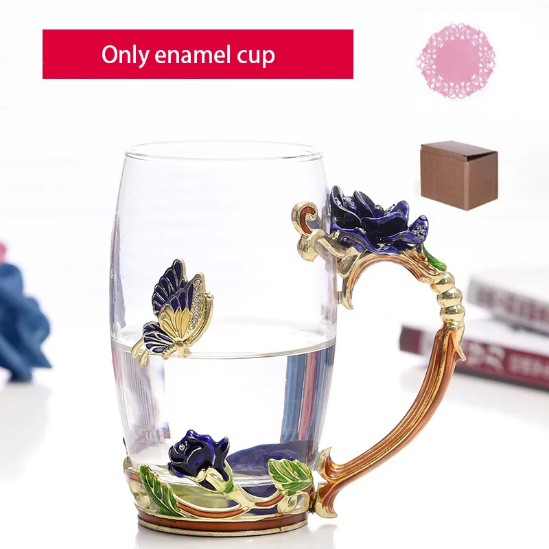 Blue long cup Новинка, эмалированная кофейная чашка, кружка, цветочный чай, чашки для горячих и холодных напитков, стеклянная чайная чашка, Ароматизированная чайная Питьевая бутылка, стеклянные подарки - Цвет: Blue long cup