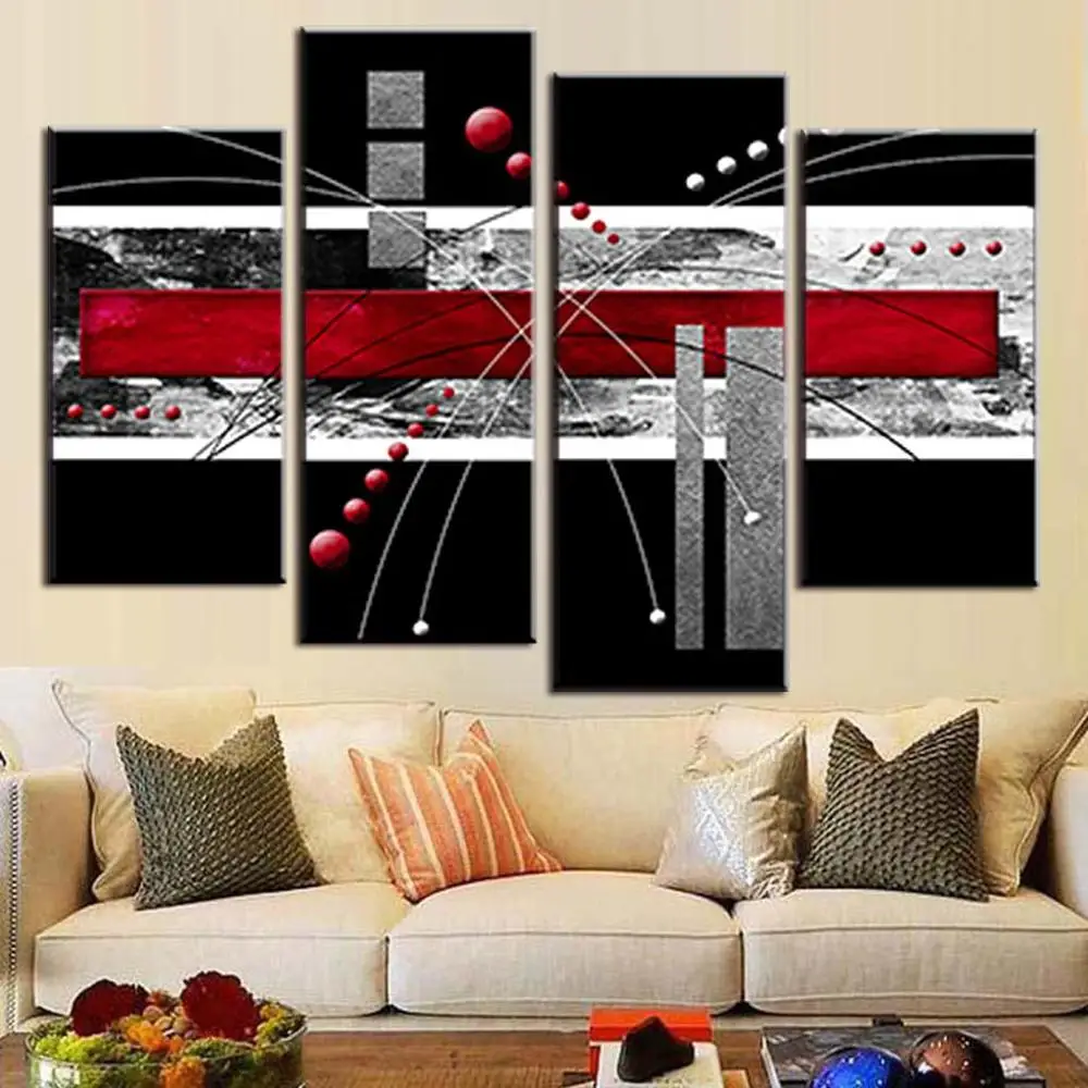 4 Pcs/Set Canvas Wall Art Picture Red Black Grey Combined Painting Modern Home Room Decor Abstract HD Poster | Дом и сад