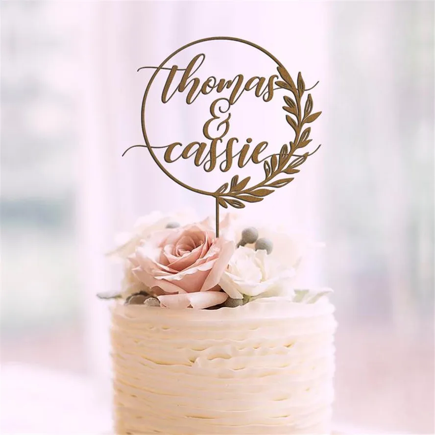 Rustic Wreath Wedding Cake Topper Custom Bride and Groom Names Cake Topper Personalized Wedding Gifts