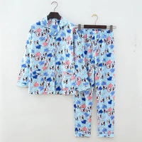 new 2019 pajamas women bulldog print brushed cotton light blue 2 pieces set long sleeve elastic waist lounge pyjamas s84691