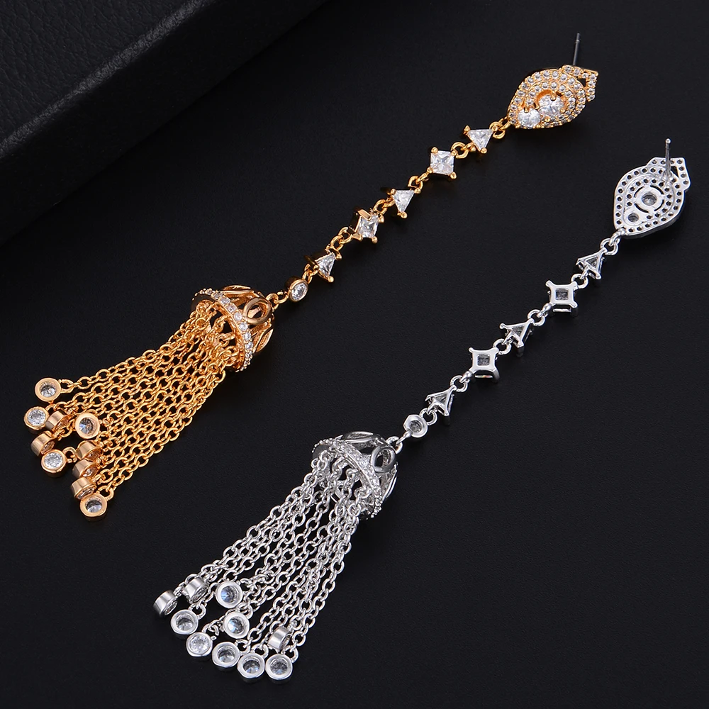 Длинные серьги с кисточками Siscathy 12*93 мм фианитом для помолвки вечеринки ночного