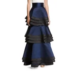 Многоуровневая длинная юбка для невесты, 2018, Королевская Синяя с черными оборками, Женская юбочка, на заказ
