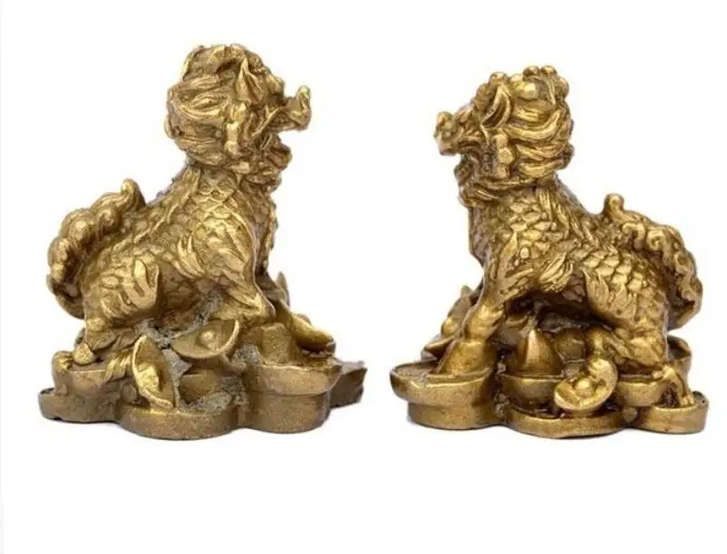 4&quot Chinese Copper bronze feng shui Evil Dragon beasts Kylin Qilin Beast statue | Дом и сад