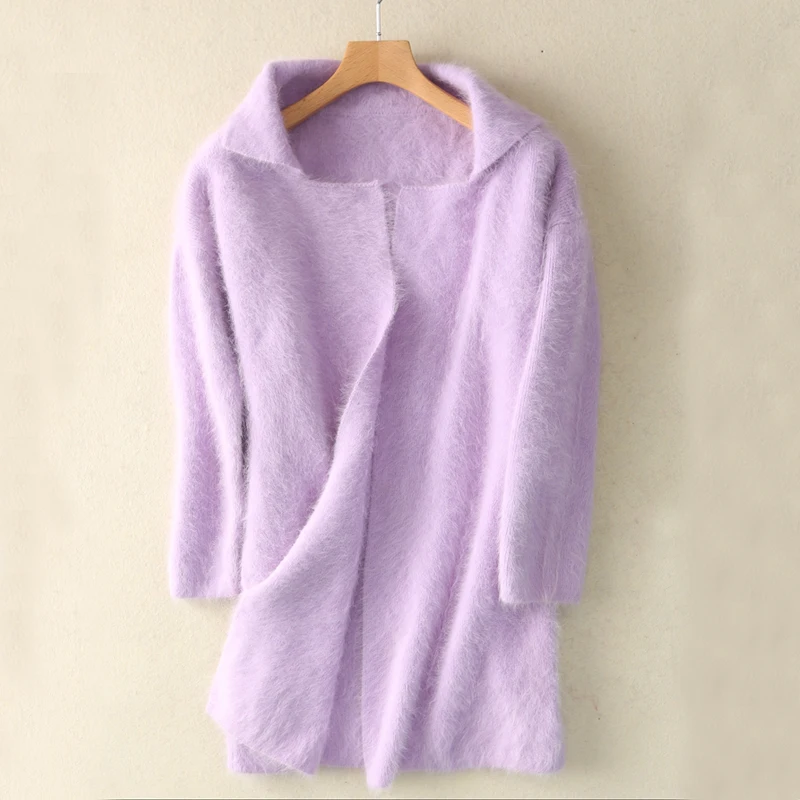 New Autumn Winter Women 100% Real Mink Cashmere Sweater Mandarin Collar Dropshipping Long Cardigans tbsr637 |