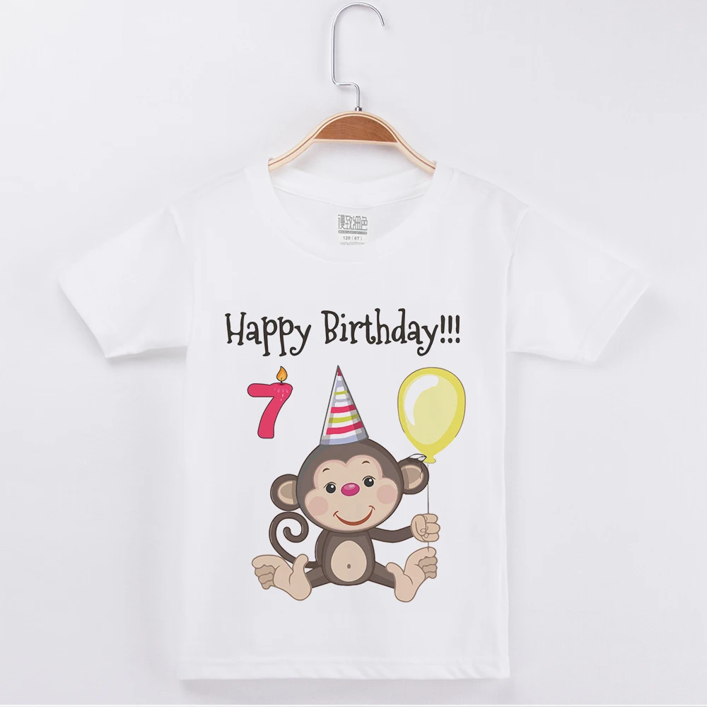 

2019 Popular Birthday T-shirt Monkey Printing Short Sleeve Shirt Cute Animal Cotton Kids Clothes Boy Tops Tees Children Clothing