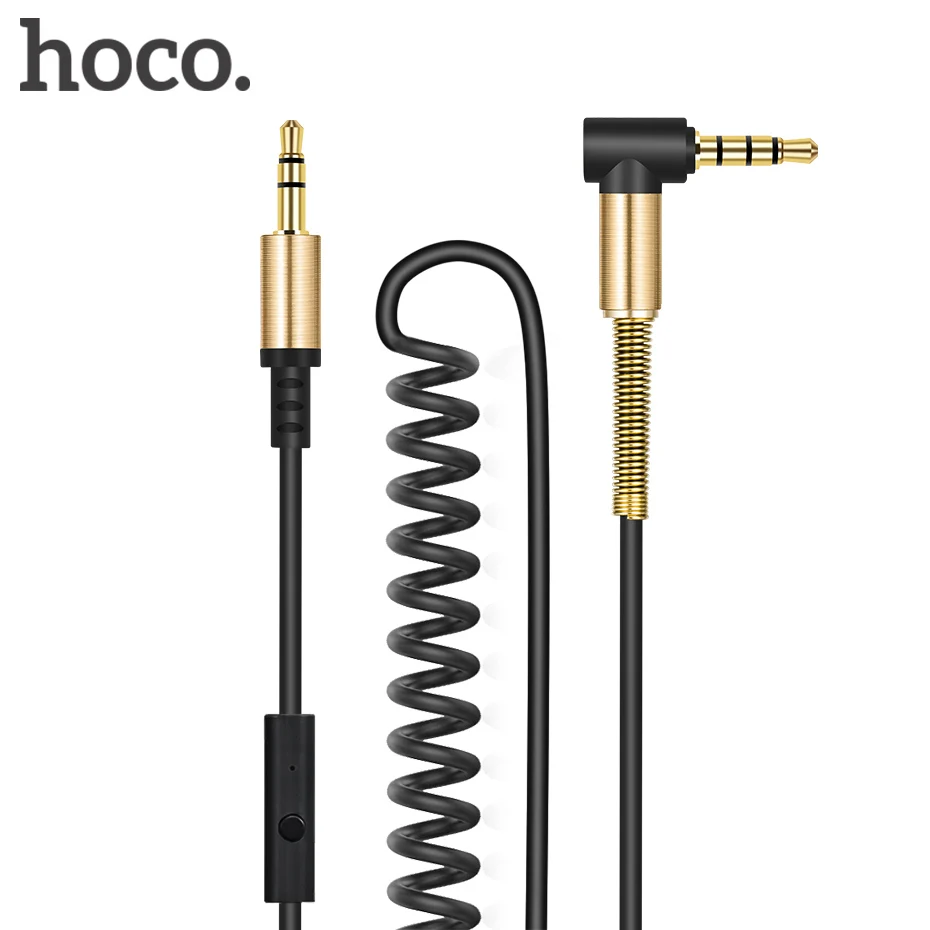 Аудиокабель HOCO Jack 1,8, аудиокабель 3,5 мм, кабель Aux для динамика с микрофоном для iPhone, Samsung, автомобильные наушники, 2 м, пружинный удлинитель
