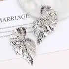 Женские серьги-гвоздики с большими листьями и цветами, массивное Ювелирное Украшение золотого и серебряного цвета в форме сердца, крыльев бабочки, 2019