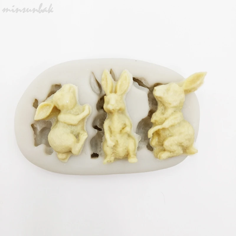 

Minsunbak силиконовая форма для мастики с тремя кроликами, маленькие животные, инструмент для выпечки кроликов