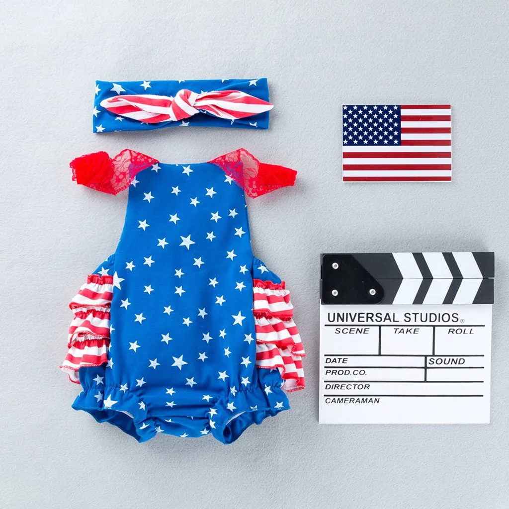 Комбинезон с принтом звезд 4 июля для маленьких девочек + Модный костюм мальчиков