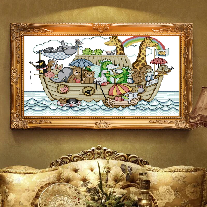

Animal world Noah's Ark Cross Stitch Kits Printed patterns canvas Chinese Embroidery Needlework set Easy Cross-stitch Fashion