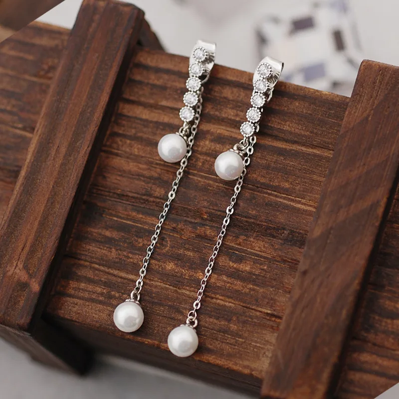 

Red apple simple pearl earrings tassel accessories line long earrings