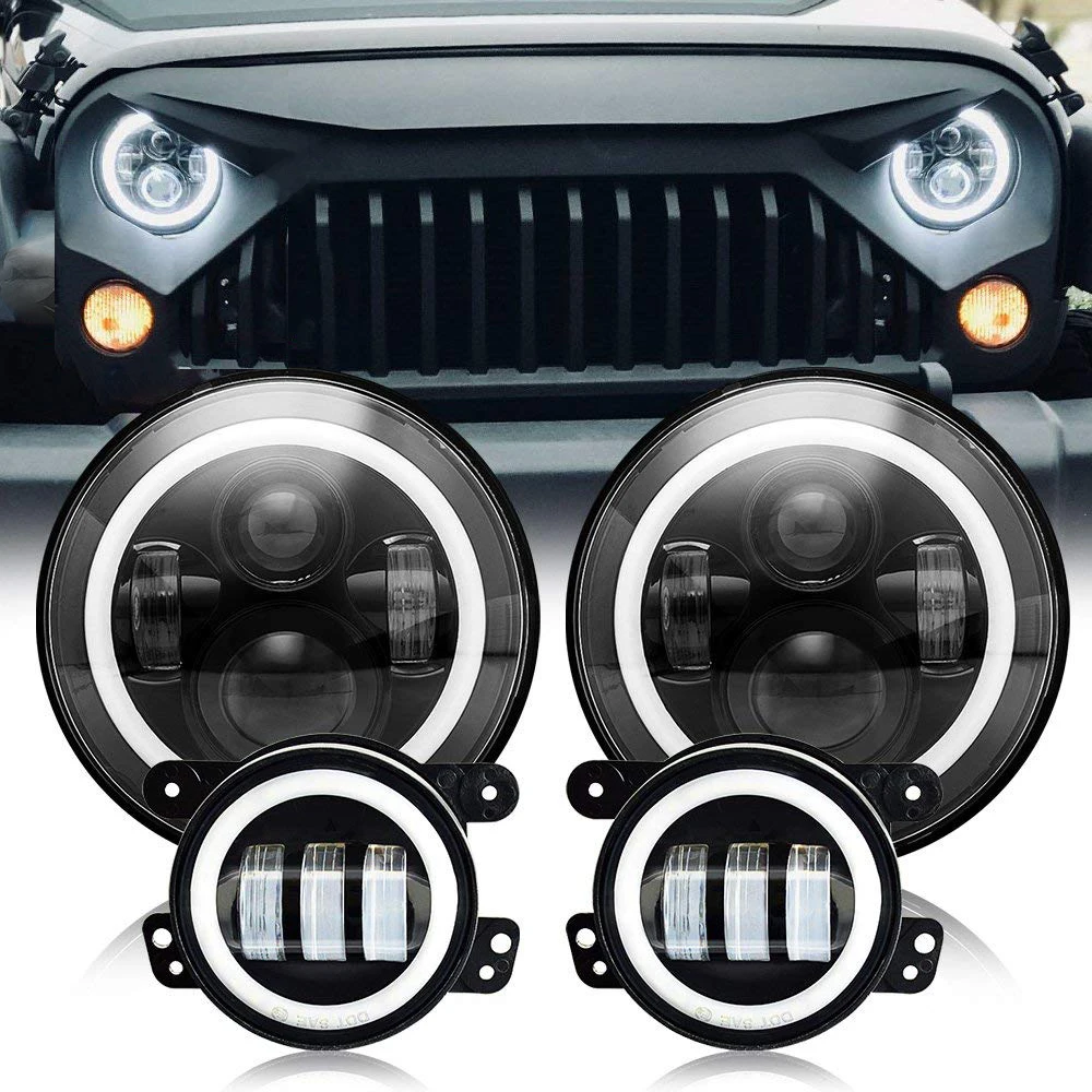 

ECAHAYAKU 7 Inch LED Headlights with Amber Halo Ring Angel Eyes Turn Signal+4 Inch LED Fog Lights DRL For Jeep Wrangler JK TJ CJ