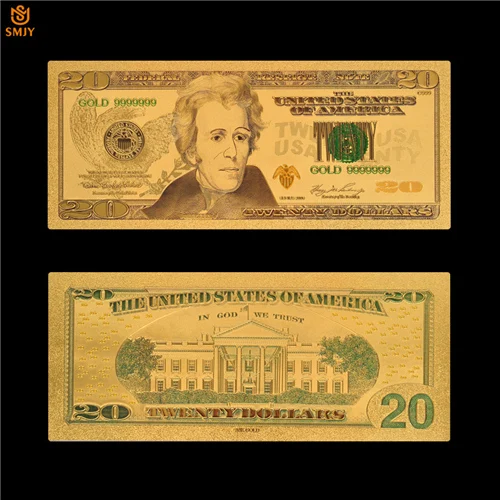 1875 США сувенир Золотая банкнота$1000 доллар цвет Позолоченные деньги бумажная банкнота для сбора - Цвет: 20 Dollar(C)