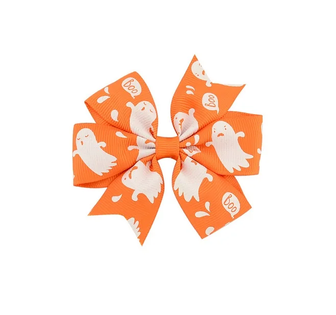 24 шт./лот 3-дюймовый бант для волос на Хэллоуин с узором Популярные зажимы детские