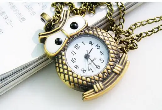 

Hot sales vintage bronze classic quartz owl pendant Pocket watch necklace with chain woman kid gift