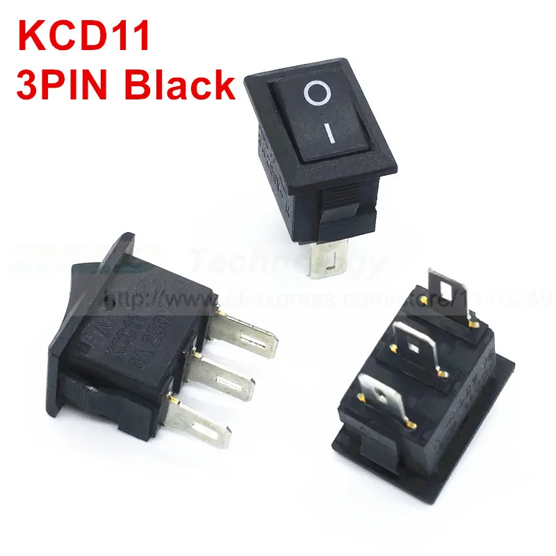10 шт./лот деликатный кулисный переключатель KCD11 10*15 мм AC 250V 3A 2 3 Pin Красный Черный