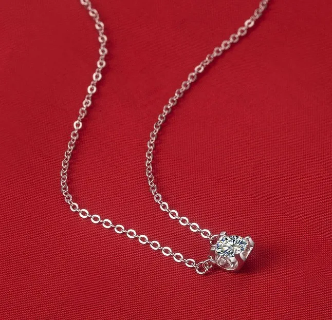

Super 1CT Fine Diamond Pendant For Women Free Necklace Gift Pure Silver 18Karat White Gold Cover Brand Jewelry