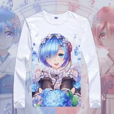 Re:Zero kara Hajimeru Isekai Seikatsu T-shirt Anime Emilia Rem Cosplay T Shirt Cartoon Student Tops Tees | Мужская одежда