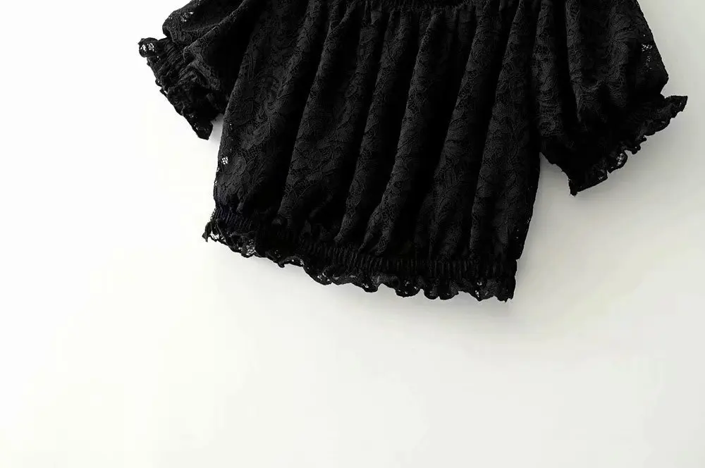 Женские модные сексуальные черные кружевные короткие женские блузки с