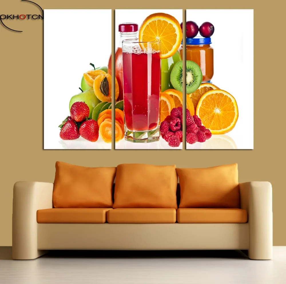 Различные фруктовые соки натюрморт без рамки Картина 3 шт./компл. Холст Искусство