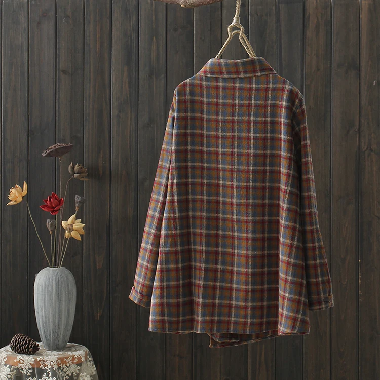 Vintage Mori Girl Plaid Tops 2019 Spring New Cotton Big Size Shirt Long Sleeve Female Korean Fashion Blouse YoYiKamomo |