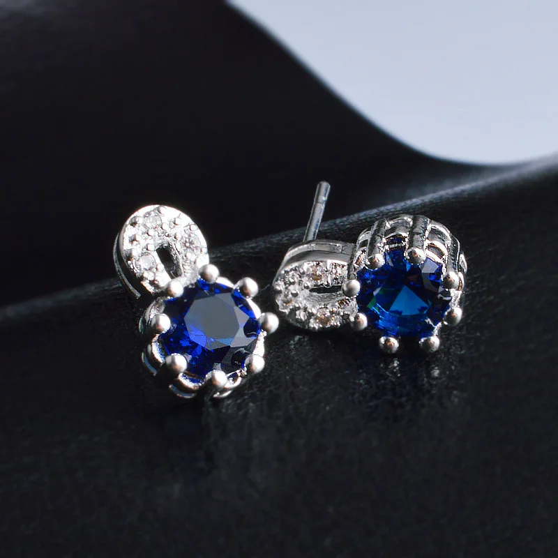 Женские серьги гвоздики с голубым кристаллом|boucle d'oreille|925 sterlingearrings 925 sterling |