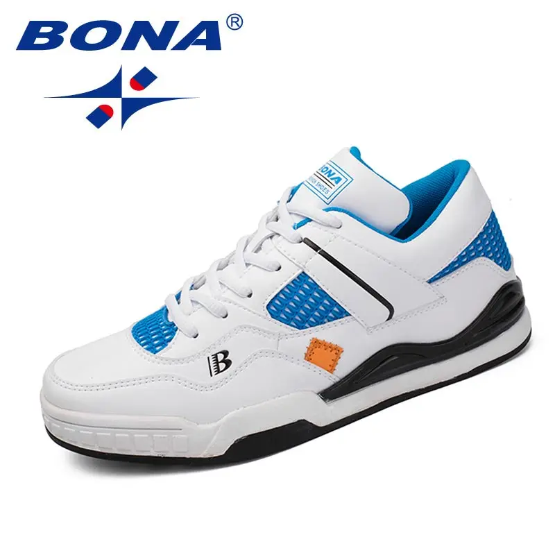 WHITE LAKE BLUE BONA/Новинка; классическая Стильная мужская обувь для скейтбординга; Мужская Спортивная обувь на шнуровке; Уличная обувь для бега; кожаные мужские кроссовки - Цвет: WHITE LAKE BLUE
