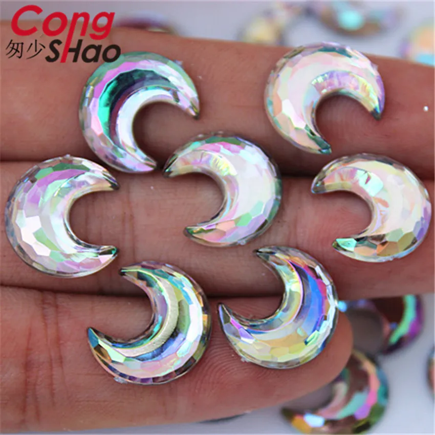 Cong Shao 200pcs 15mm AB Color flat back stones and crystals Acrylic Moon Rhinestone trim DIY Wedding Dress Decoration YB230 | Дом и сад