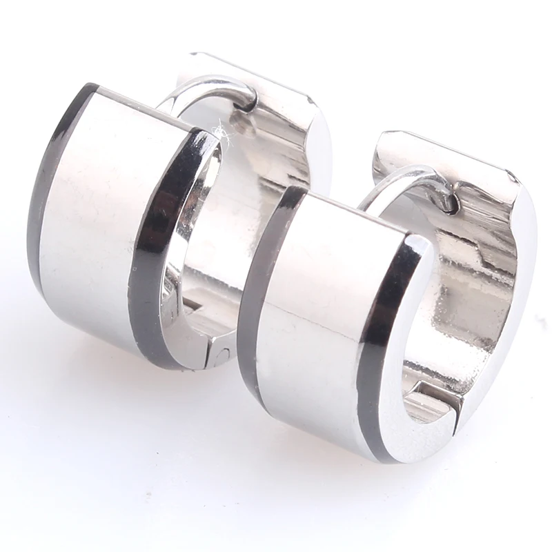 

7mm Black stripe Cut Flat 316L Stainless Steel Stud Earrings for men women wholesale