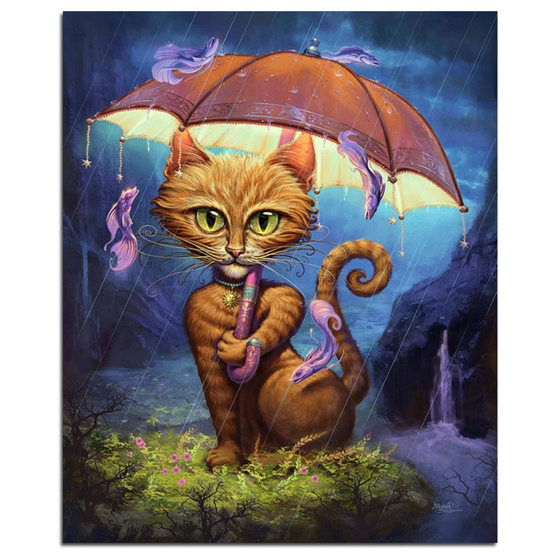 Картина Кот с зонтом 5D сделай сам алмазная живопись животными полная вышивка