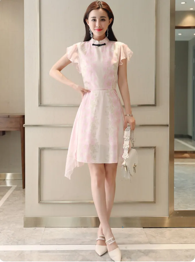 Китайский Национальный стиль улучшилось Cheongsam шифон женское платье 2018 новый