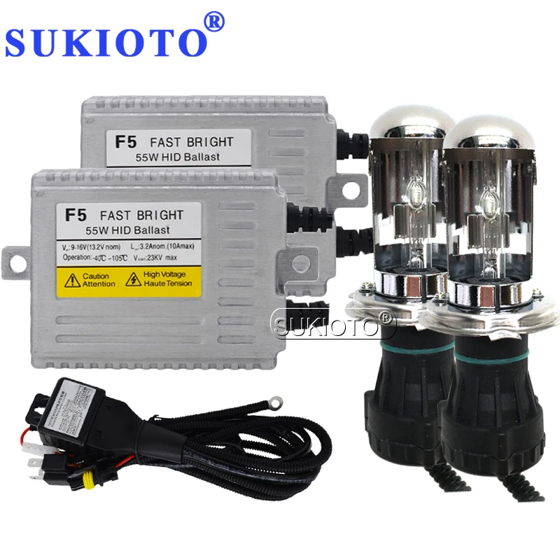 Автомобильные фары SUKIOTO H4 55 Вт 5000K комплект HID 6000K 4300K 3000K Комплект биксеноновых