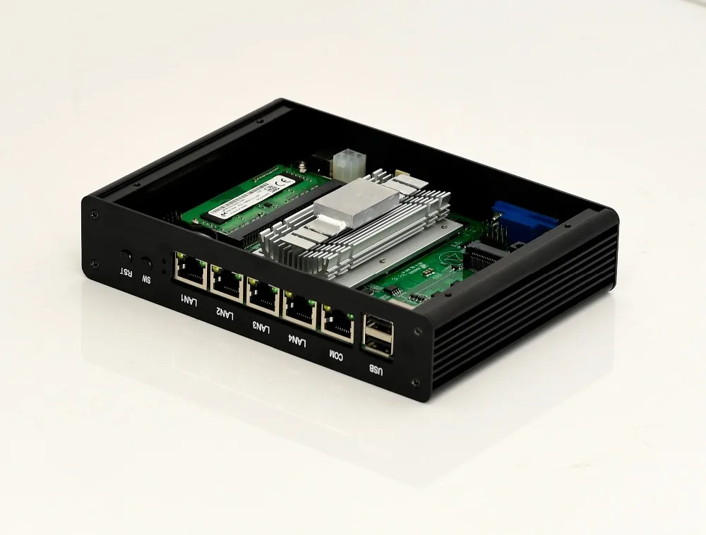 Процессор EGlobal fanless Мини ПК 4 LAN Порты и разъёмы Intel J1900 мини Barebone 12 V Linux pfsense NUC