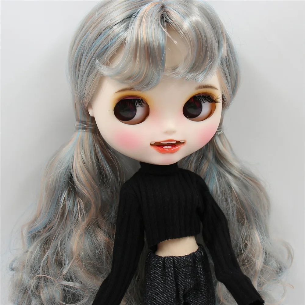 Кукла ICY DBS Blyth Синяя микс золотые волосы матовое лицо с зубами белая кожа