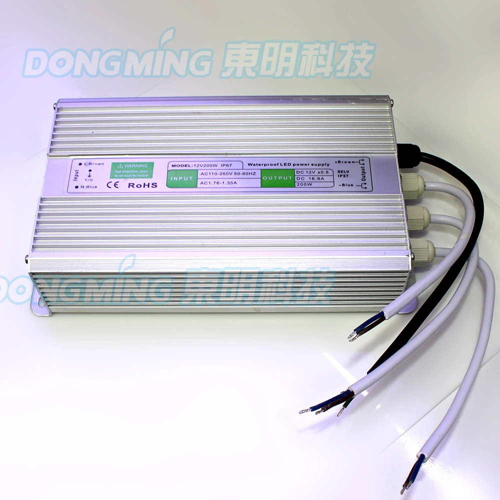 IP67 Waterproof LED Power Adapter 12V 200W AC110-260V To DC 12V Switching Power Supply 16.5A led Driver For led strip